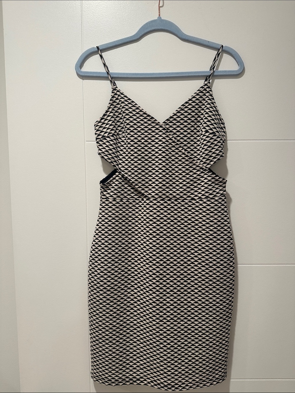 H&M Black and Cream Geometric Cutout Mini Dress